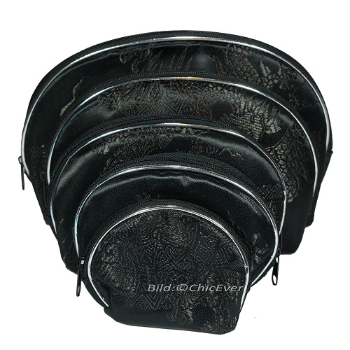5 tlg. Beutel-Set aus Seide & Viskose mit Reißverschluss schwarz 6568 - zum Schließen ins Bild klicken